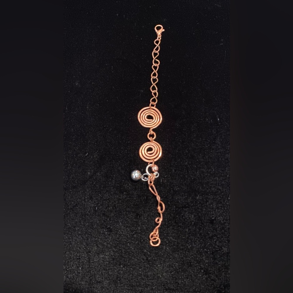 Handmade Pure Copper Sterling Silver Bracelet 925 7.5” Swirl Unisex - Picture 3 of 4